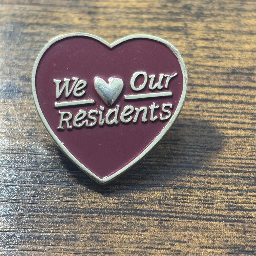 Retirement community elderly care We love our residents logo pin